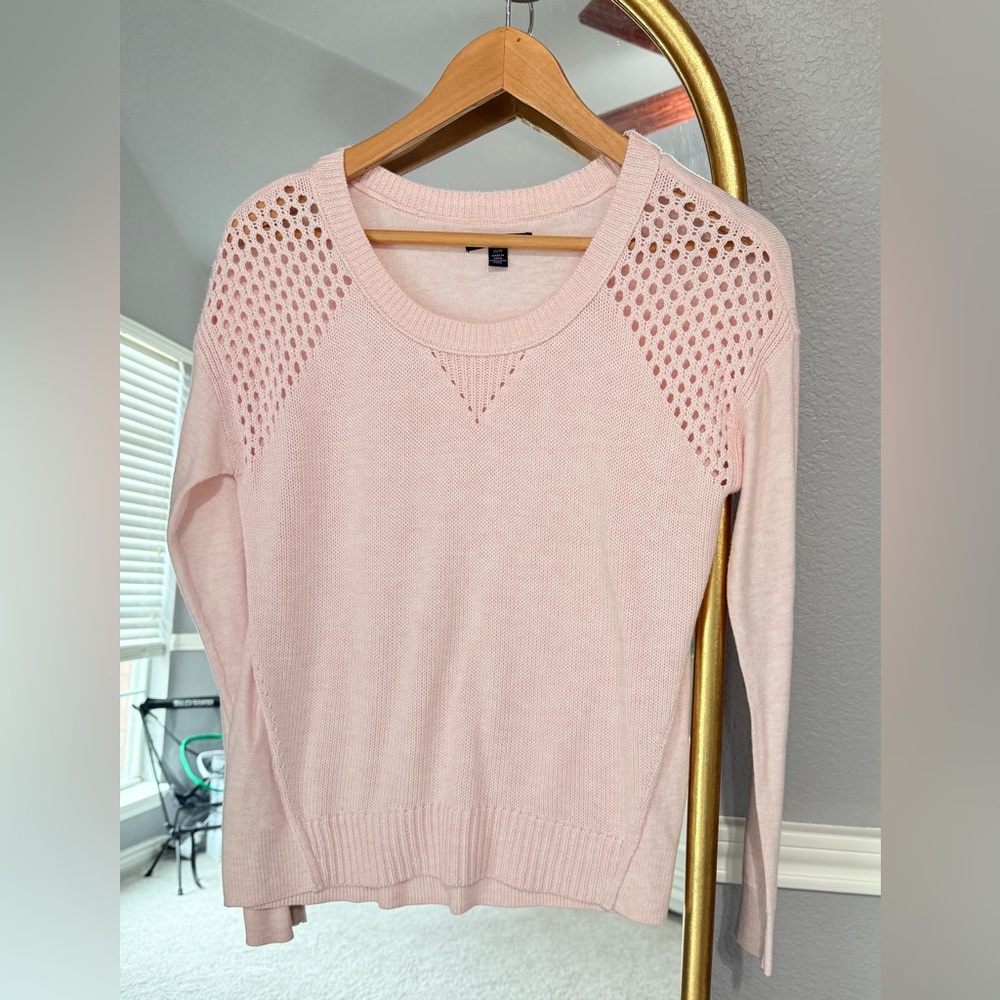 American Eagle Outfitters Crew Neck Sweater Macrame Shoulder Long Sleeve Pink XS